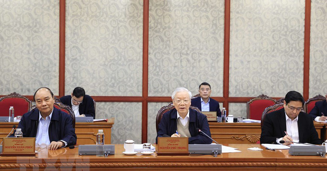 Tổng Bí thư Nguyễn Phú Trọng chủ trì họp Bộ Chính trị. (Ảnh: TTXVN)