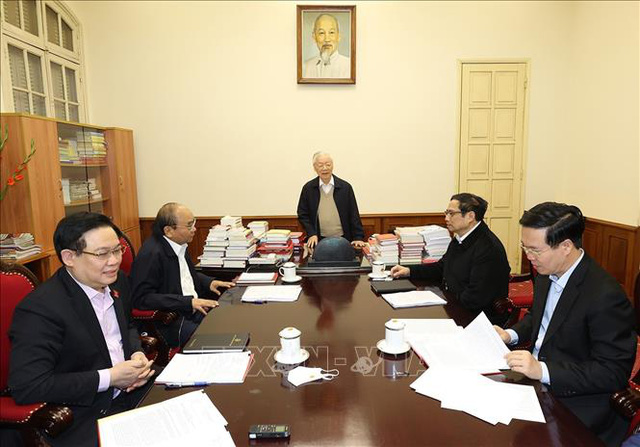 Tổng Bí thư Nguyễn Phú Trọng đã chủ trì cuộc họp lãnh đạo chủ chốt. (Ảnh: TTXVN)