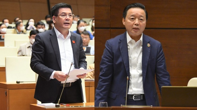Bộ trưởng Bộ Công Thương Nguyễn Hồng Diên (trái) và Bộ trưởng Bộ TN-MT Trần Hồng Hà