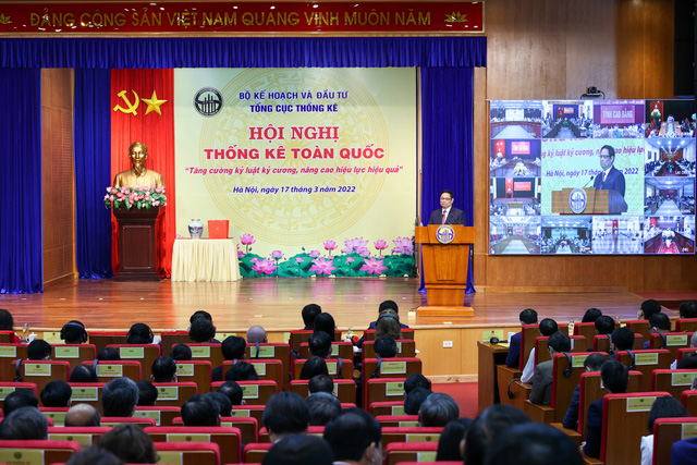 Thủ tướng Phạm Minh Chính phát biểu chỉ đạo tại Hội nghị Thống kê toàn quốc với chủ đề Tăng cường kỷ luật kỷ cương, nâng cao hiệu lực hiệu quả.