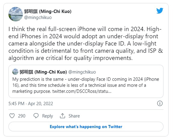Nội dung đăng trong tweet mới nhất của nhà phân tích Ming-Chi Kuo về iphone.