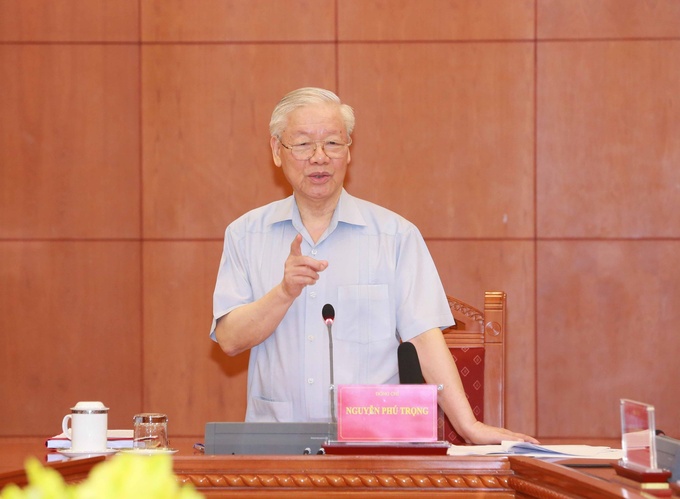 Tổng bí thư Nguyễn Phú Trọng, Trưởng ban Chỉ đạo, chủ trì cuộc họp. TTXVN