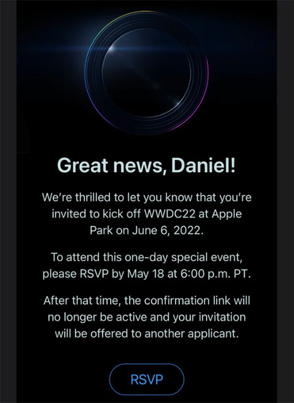 Thư mời dự sự kiện WWDC 2022 của Apple.