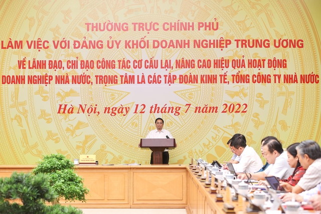 Thủ tướng Chính phủ Phạm Minh Chính chủ trì cuộc làm việc của Thường trực Chính phủ với Đảng ủy Khối doanh nghiệp Trung ương về lãnh đạo, chỉ đạo công tác cơ cấu lại, nâng cao hiệu quả hoạt động của doanh nghiệp nhà nước.