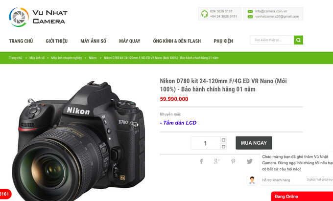 Máy ảnh kỹ thuật số kèm ống kính Nikon - D780 (Kèm ống kính AF-S 24-120mm F/4G ED VR Nano) có giá trên trang vunhatcamera.vn