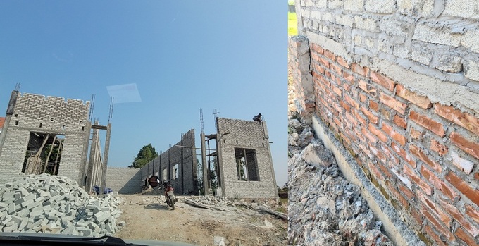 Công trình nhà văn hóa thôn Du Tràng với phần móng xây không đúng với hồ sơ thiết kế được phê duyệt.