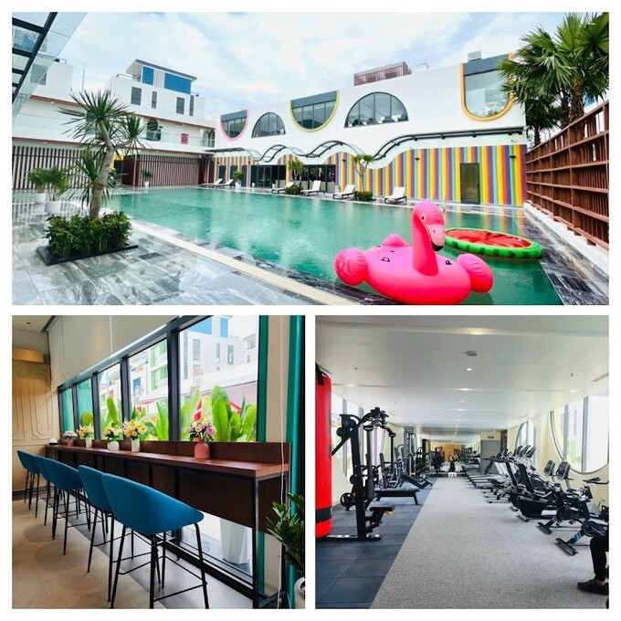Bể bơi, phòng tập gym và không gian cà phê tại đại đô thị Meyhomes Capital Phú Quốc.