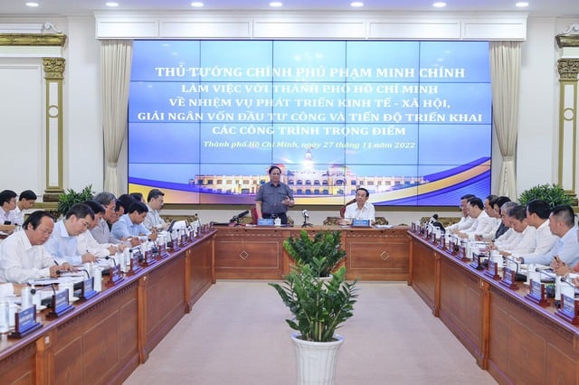 Thủ tướng Phạm Minh Chính có cuộc làm việc với lãnh đạo chủ chốt Tp.HCM về nhiệm vụ phát triển kinh tế-xã hội, giải ngân vốn đầu tư công và tiến độ triển khai các công trình, dự án trọng điểm.