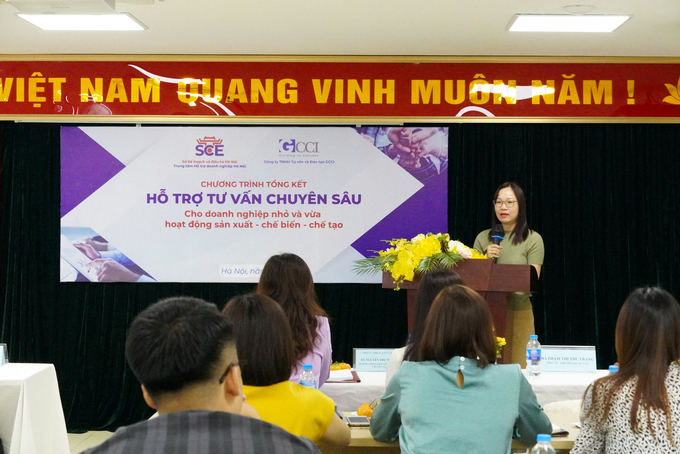 Chuyên gia Phạm Thị Thu Trang báo cáo hoạt động tư vấn tại công ty Hanopro Việt Nam. (Ảnh: Thư Nguyễn)