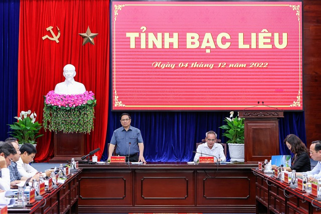 Thủ tướng Chính phủ Phạm Minh Chính làm việc với lãnh đạo chủ chốt tỉnh Bạc Liêu.