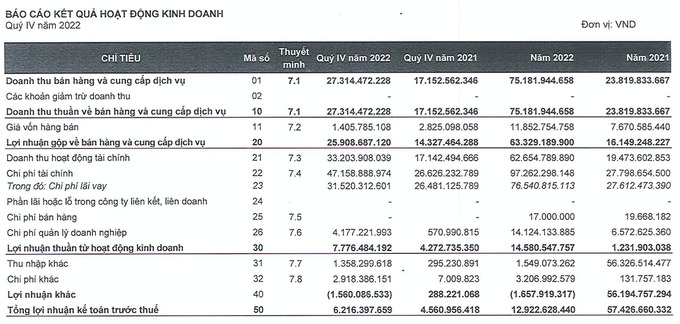 Trích báo cáo tài chính quý IV năm 2022 của HTP.