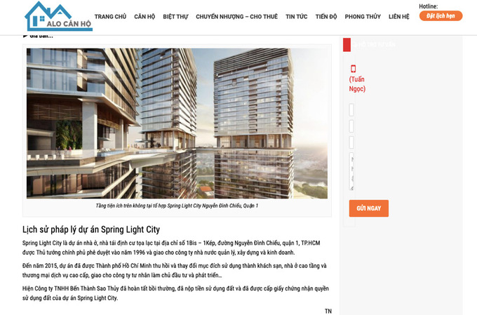 Trên nhiều trang thông tin đang quảng cáo về dự án Spring Light City.
