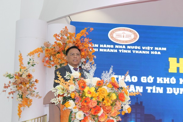 Ông Cao Tiến Đoan, Chủ tịch Hiệp hội Doanh nghiệp tỉnh Thanh Hóa phát biểu tại hội nghị.