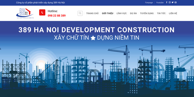 Website Công ty CP Phát triển Xây dựng 389 Hà Nội.