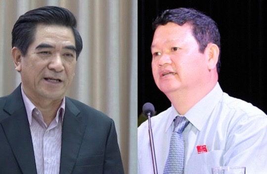 Ông Doãn Văn Hưởng nguyên Chủ tịch UBND tỉnh Lào Cai (bên trái) và ông Nguyễn Văn Vịnh nguyên Bí thư Tỉnh uỷ Lào Cai vừa bị bắt.