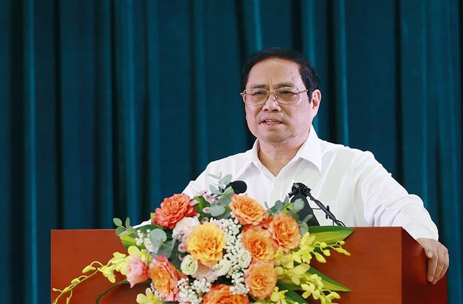 Thủ tướng Phạm Minh Chính phát biểu chỉ đạo tại buổi làm việc với Hội Nhà báo Việt Nam. Ảnh: TTXVN