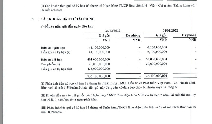 Thai Holding có hơn 20 tỷ đầu tư trái phiếu vào ngân hàng LPBank (Nguồn: BCTC hợp nhất quý 4/2022).