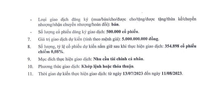 Bà Trần Thị Tuyết Mai vừa đáng ký bán nửa triệu cổ phiếu CRE với mục đích giải quyết nhu cầu tài chính cá nhân.