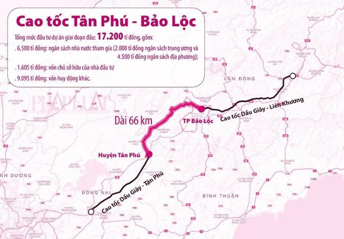 Cao tốc Tân Phú - Bảo Lộc với tổng vốn đầu tư 17.200 tỷ đồng.