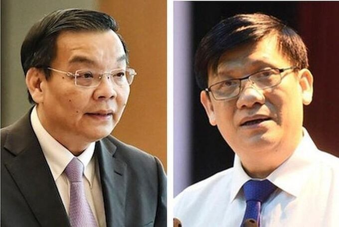 Cựu Bộ trưởng Bộ Khoa học và Công nghệ, cựu Chủ tịch UBND TP Hà Nội Chu Ngọc Anh (phải) và cựu Bộ trưởng Bộ Y tế Nguyễn Thanh Long bị đề nghị truy tố.