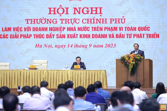 Thủ tướng Phạm Minh Chính chủ trì Hội nghị của Thường trực Chính phủ làm việc với doanh nghiệp nhà nước trên phạm vi toàn quốc về các giải pháp thúc đẩy sản xuất kinh doanh và đầu tư phát triển.