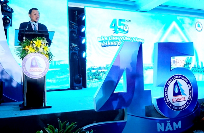 Ông Nguyễn Văn Thiền - Chủ tịch HĐQT BIWASE phát biểu tại buổi lễ kỷ niệm.