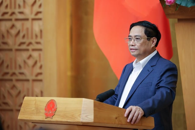 Thủ tướng Phạm Minh Chính phát biểu khai mạc phiên họp Chính phủ thường kỳ tháng 9/2023 và Hội nghị trực tuyến Chính phủ với 63 địa phương - Ảnh: VGP/Nhật Bắc