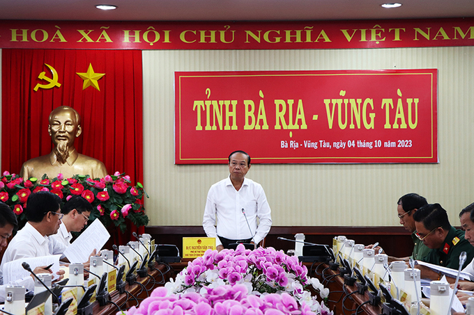 Chủ tịch UBND tỉnh Nguyễn Văn Thọ phát biểu chỉ đạo tại cuộc họp. Ảnh: Báo Bà Rịa - Vũng Tàu.