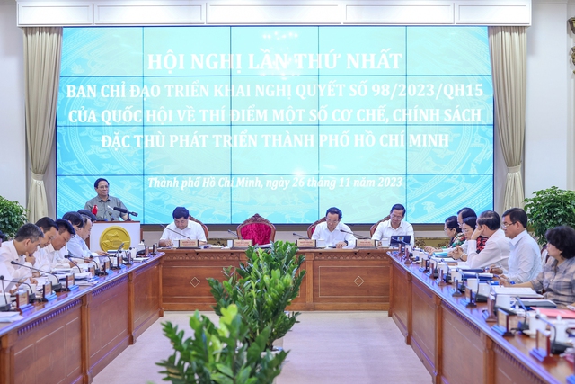 Thủ tướng Phạm Minh Chính, chủ trì Hội nghị Ban Chỉ đạo triển khai thực hiện Nghị quyết số 98/2023/QH15 của Quốc hội về thí điểm một số cơ chế, chính sách đặc thù phát triển Tp.HCM.