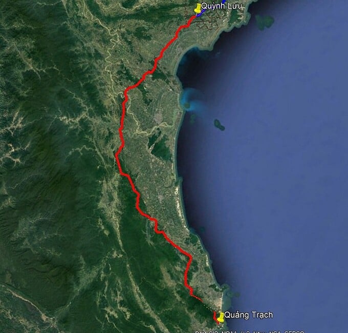 Dự kiến hướng tuyến đường dây 500kV mạch 3 cung đoạn Quảng Trạch – Quỳnh Lưu.