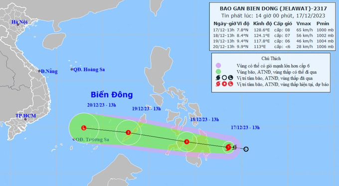 Dự báo đường đi của cơn bão hoạt động ở vùng biển Philippines đang hướng vào Biển Đông. (Ảnh: NCHMF)