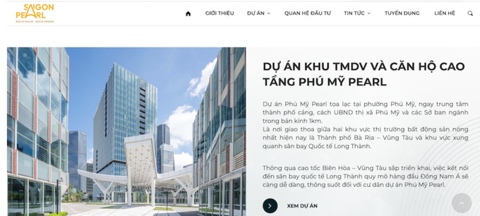 Thông tin giới thiệu chi tiết về dự án chung cư cao tầng thương mại Phú Mỹ Pearl Central được xuất hiện trên website của Saigon Pearl