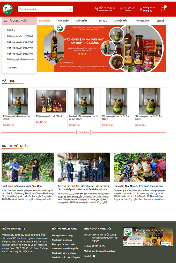 Website của HTX Nông sản và Ong mật Tam Hợp, xã Hợp Thành (Phú Lương)