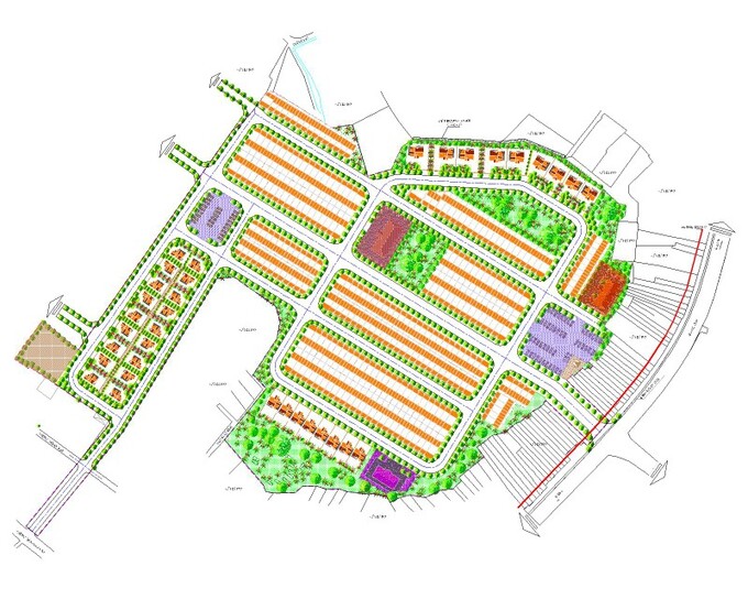 Bản vẽ không gian kiến trúc cảnh quan của dự án khu dân cư phía đông đường Trần Hưng Đạo.