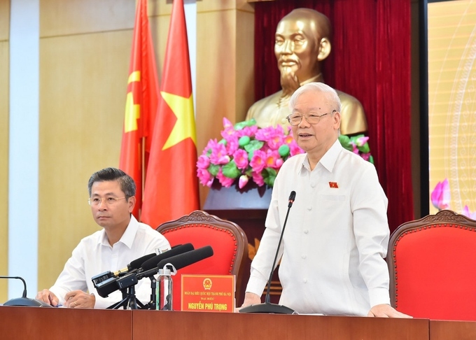 Tổng bí thư Nguyễn Phú Trọng trong một cuộc tiếp xúc cử tri trước Kỳ họp thứ 6 Quốc hội khóa XV. (Ảnh: VOV)