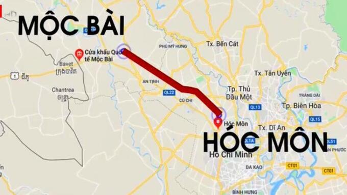 Sơ đồ hướng tuyến của đường cao tốc Tp.HCM - Mộc Bài