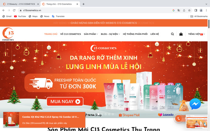Công ty Cổ phần C13 Beauty được biết đến với thương hiệu mỹ phẩm C13 Cosmetics Thu Trang (ảnh chụ màn hình)
