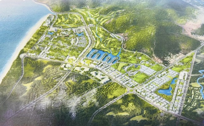 Phối cảnh tổng thể đồ án quy hoạch phân khu xây dựng tỷ lệ 1/2.000 Khu đô thị, du lịch nghỉ dưỡng và thể thao phía Nam đường N2 tại huyện Diễn Châu, thuộc Khu kinh tế Đông Nam.