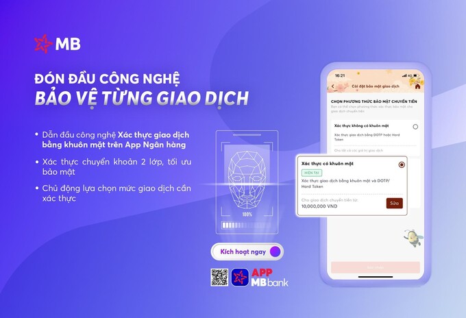 Khách hàng có thể chủ động lựa chọn mức giao dịch cần xác thực trên App MBBank.