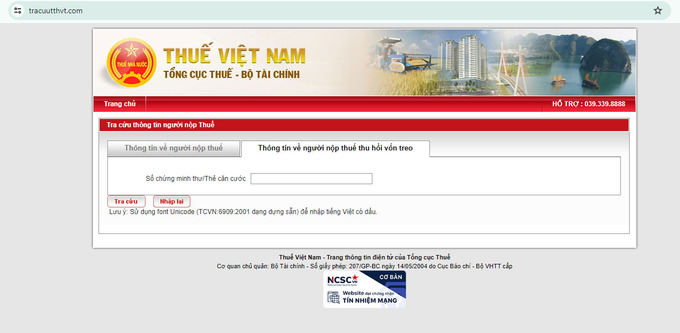 Website giả mạo website của Tổng cục Thuế.