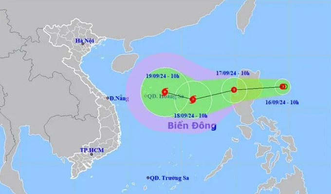 Vị trí và hướng di chuyển của áp thấp nhiệt đới. Ảnh: nchmf.gov.vn