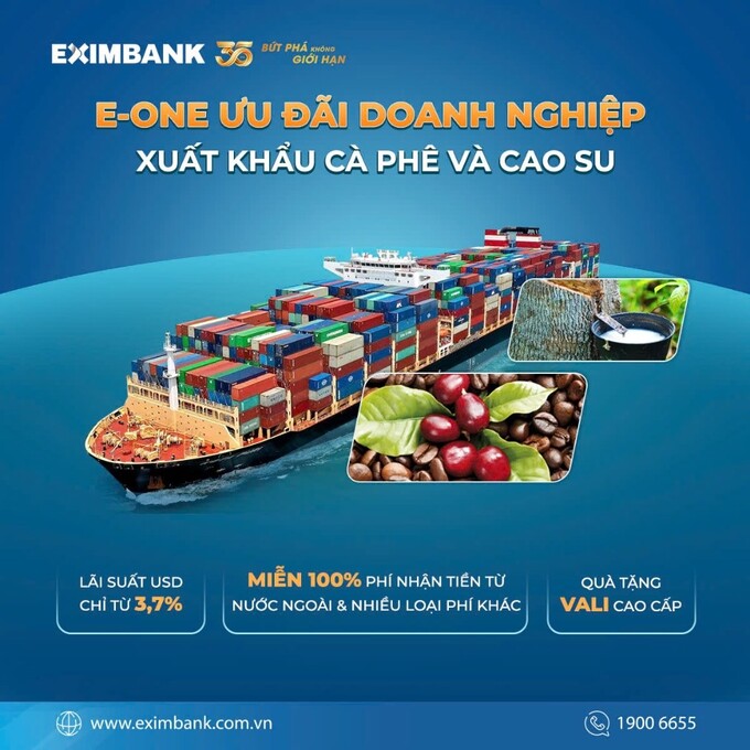 Eximbank triển khai chương trình “E-One” với mức lãi suất cho vay USD siêu ưu đãi chỉ từ 3,7%/năm, thời gian vay linh hoạt từ 3-6 tháng.