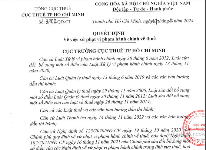 CTCP Đầu tư Nam Long (HoSE: NLG) vừa nhận được quyết định xử phạt vi phạm hành chính về thuế từ Cục Thuế Tp.HCM.