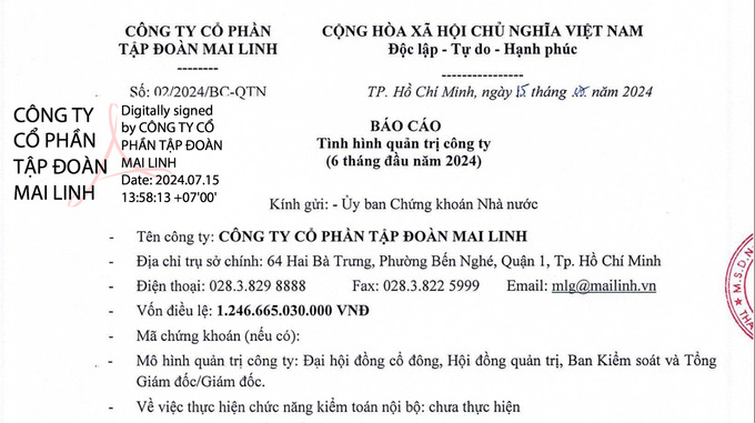 Công ty Cổ phần Tập đoàn Mai Linh có vốn điều lệ là 1.246 tỷ đồng.