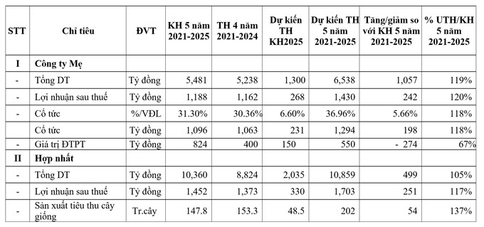 Dự kiến tình hình thực hiện kế hoạch 5 năm.