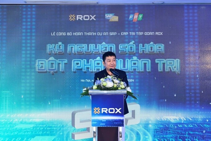 Ông Bùi Quốc Khánh, TGĐ Công ty CP TNTech phát biểu tại lễ công bố hoàn thành dự án SAP-ERP tại ROX Living và ROX iPark.