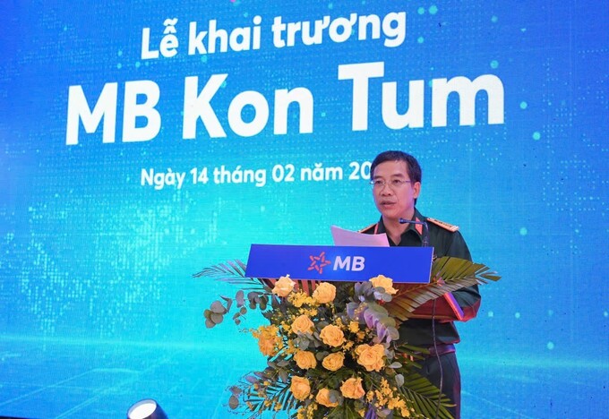 Đại tá Lưu Trung Thái, Bí thư Đảng ủy, Chủ tịch Hội đồng quản trị MB phát biểu.