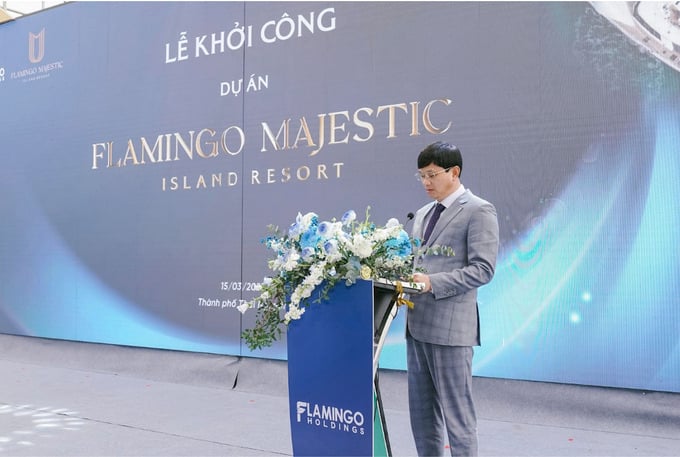 Ông Trần Trọng Bình, Chủ tịch Hội đồng Quản trị Tập đoàn Flamingo Holdings phát biểu tại Lễ khởi công.