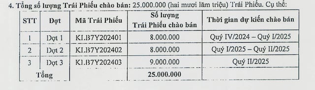 Kế hoạch phát hành trái phiếu của KienlongBank. Ảnh: KienlongBank