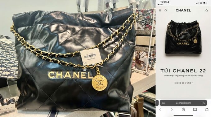 Túi bên trái niêm yết giá 8,6 triệu đồng trong khi giá túi bên phải trên trang chính thức của Chanel là 162 triệu đồng
